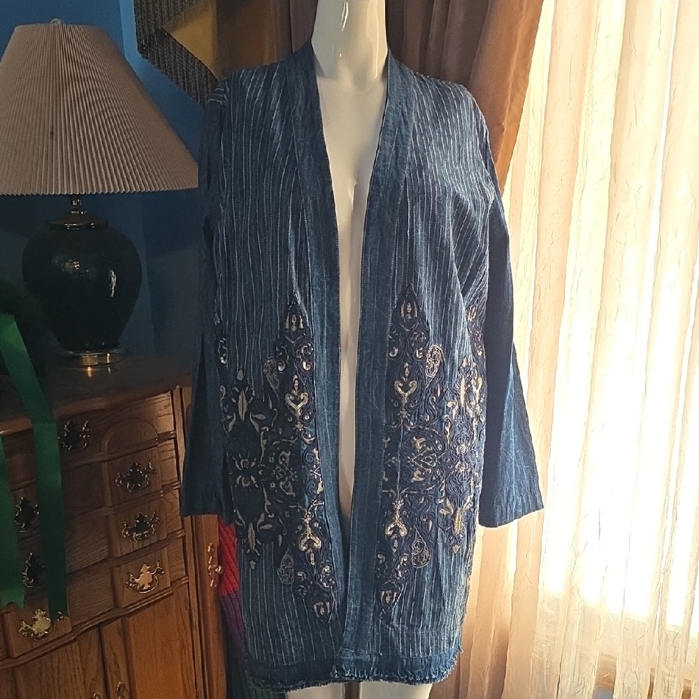 Chico's Denim Blue Open Cardigan